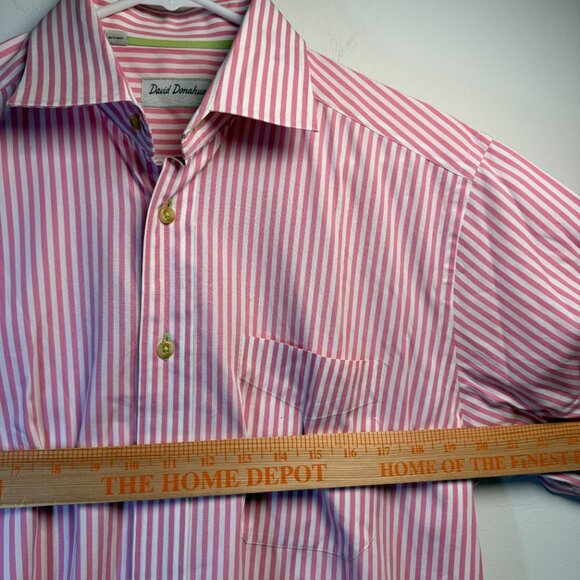 David Donahue Luxury Pink Stripe Cotton Shirt, Size M, Classic Fit - Picture 12 of 12